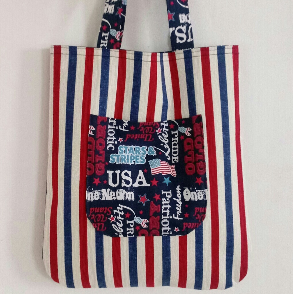 Blue, Old Glory, USA, Curve Bottom Handmade Tote